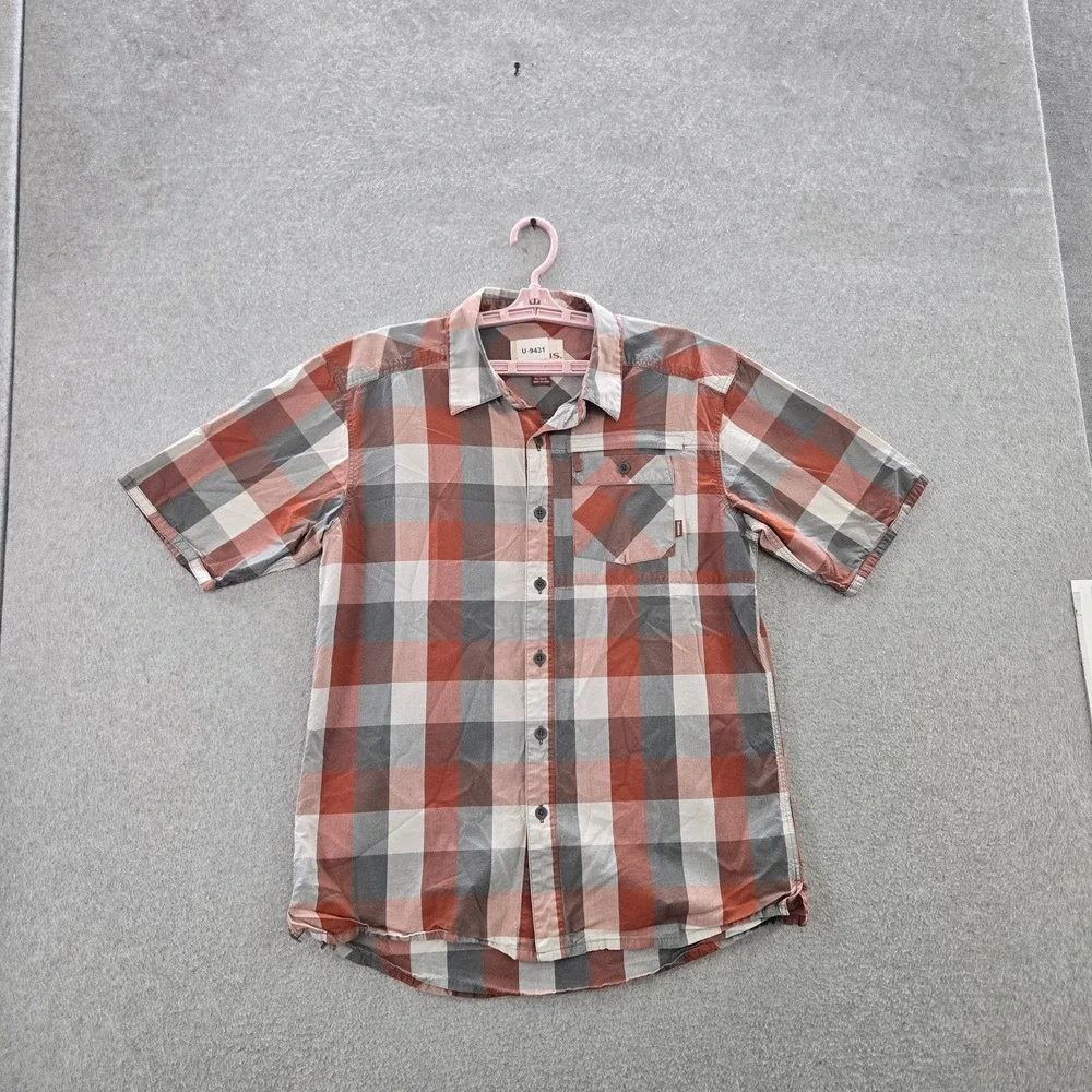 Simms Men Button Up‎ Shirt M Red Plaid Casual Short Sleeve
